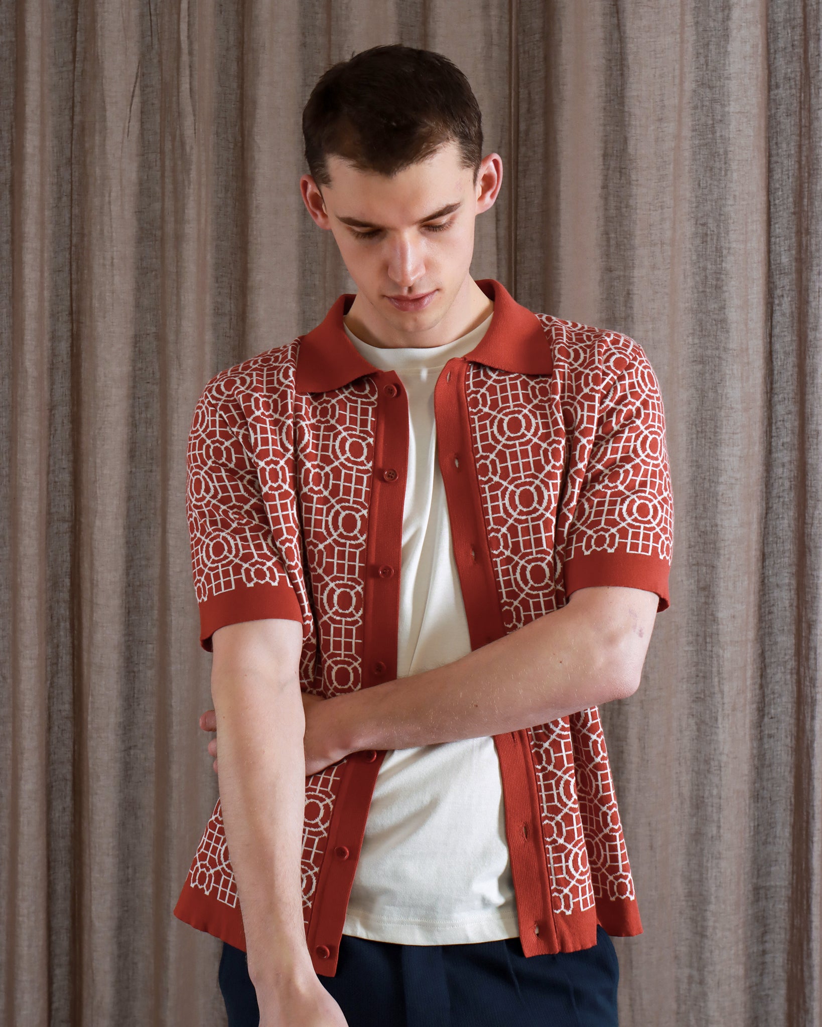 Red and white cardigan hotsell
