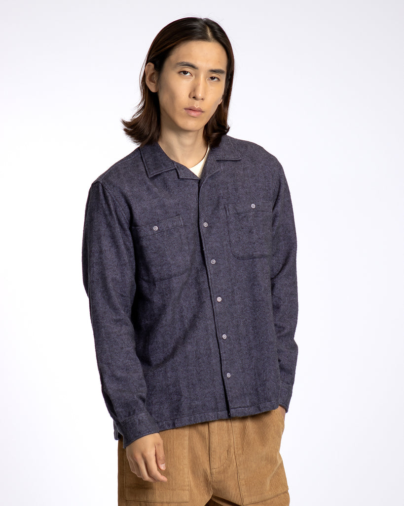 Hiro Shirt - Silver Blue Brushed Herringbone Cotton – Far Afield